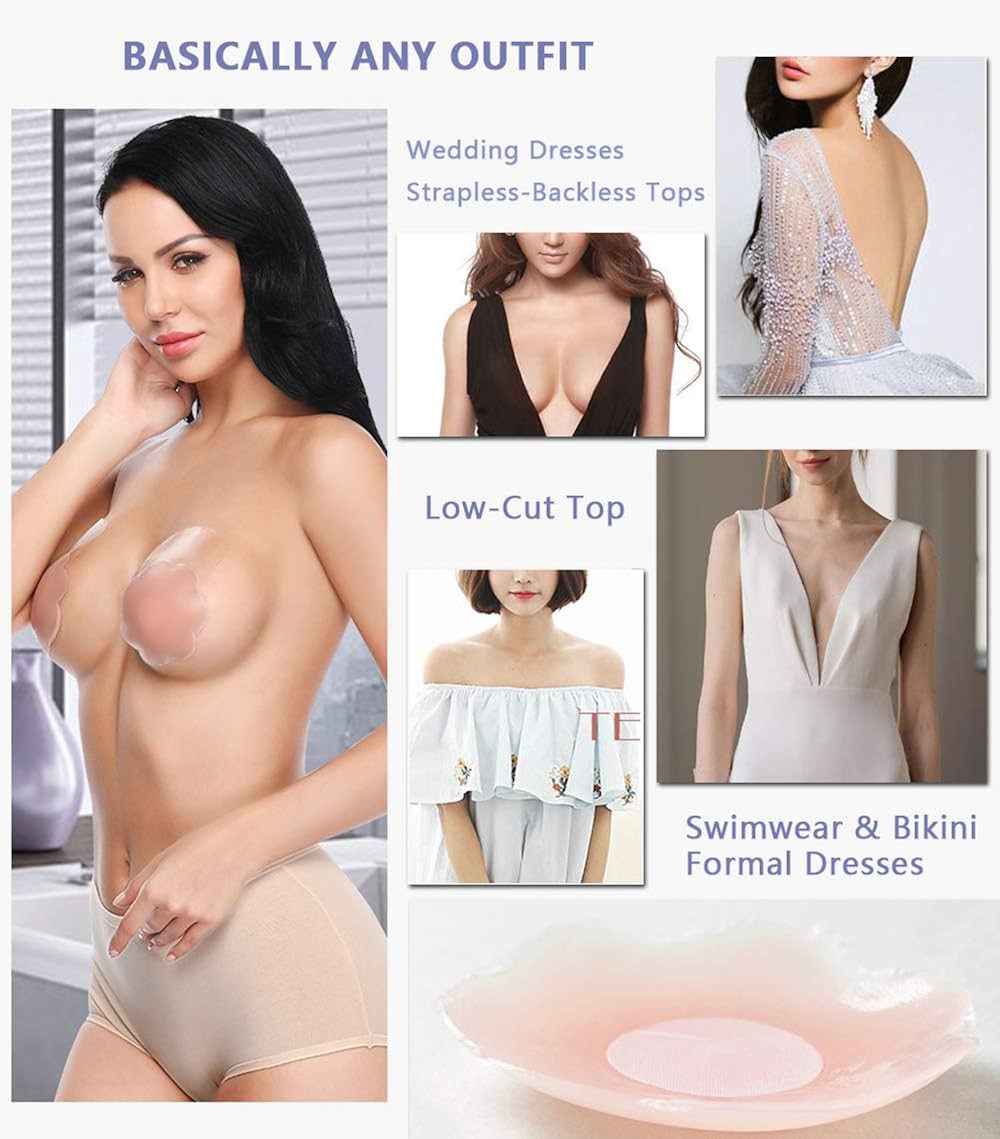 Adhesive Bra, 2×4.8in Breast Pasties Nipple Covers Push up Lift Breast Petals at  Women’s Clothing store