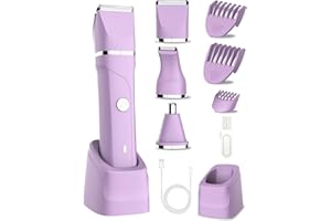 AREYZIN Bikini Trimmer for Women,Painless Electric Shaver for Women,3 in 1 Pubic Hair Trimmer,USB Recharge Dock,Replaceable Ceramic Blade Heads,IPX7,Personal Shaver Kits,Purple