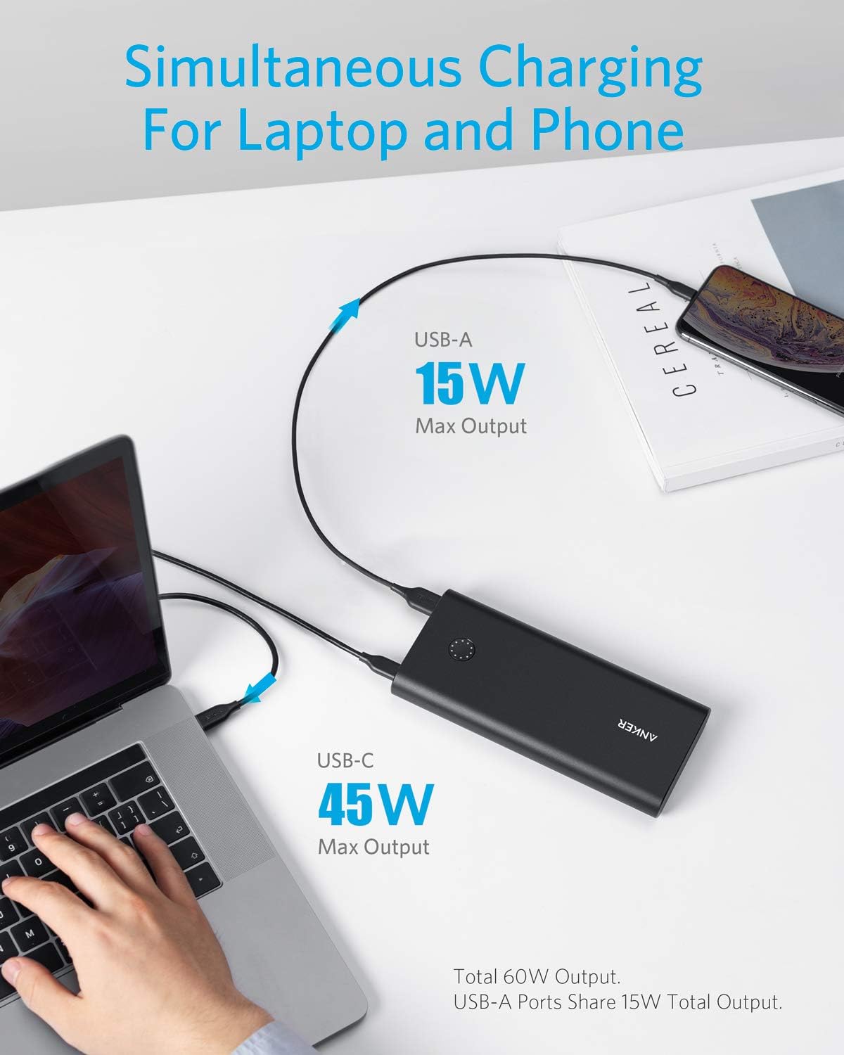 Anker PowerCore+ 26800mAh PD 45W with 60W PD Charger, Power Delivery Portable Charger Bundle for USB C MacBook Air/Pro/Dell XPS, iPad Pro 2018, iPhone 12 / Mini / 11/ Pro / XS Max / X / 8, and More