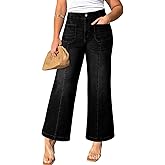 Eytino Women's Plus Size Wide Leg Jeans Elastic Waist Front Seam Stretchy Denim Pants with Pockets(1X-5X)