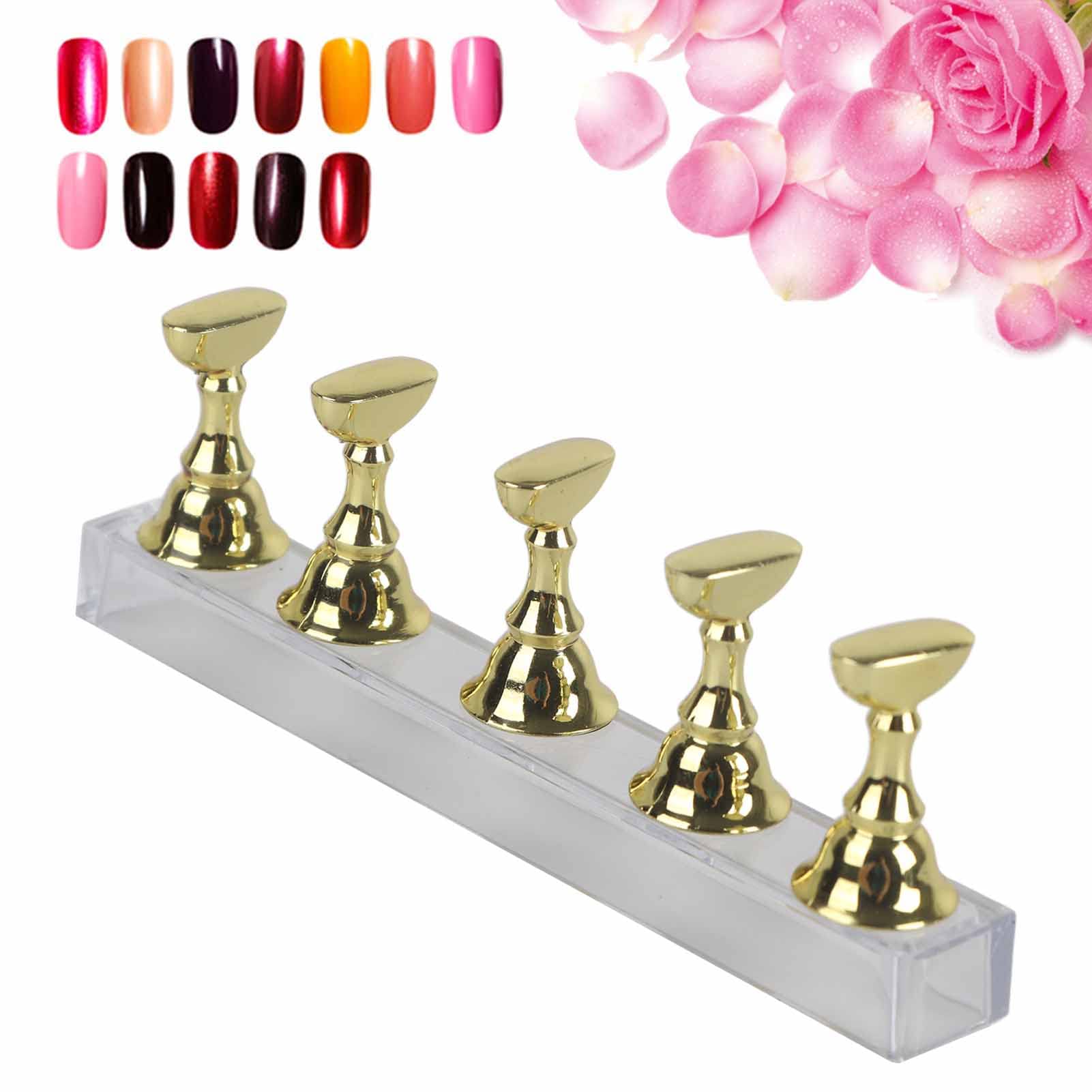 False Nail Display Stand Holder Set，Nail Art Practice Holder Gold Magnetic Nail Showing Shelf，Nail Practice Stand Holder，Manicure Nails Salon Tool