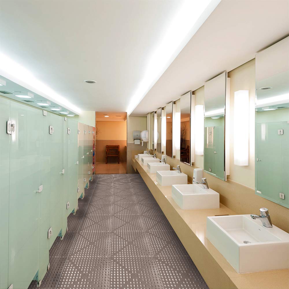 HYSA MAT Interlocking Non-Slip Tiles,12.5 x 12.5 inch PVC Flooring Deck Drainage Mats for Basement Swimming Pool Bathroom Boat Wet-Area，Grey，12-Pack