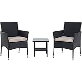 Patio Furniture Set 3 Piece Patio Chair Bistro Set Outdoor Rattan Chairs Wicker Conversation Set for Backyard Porch Poolside Lawn,Black