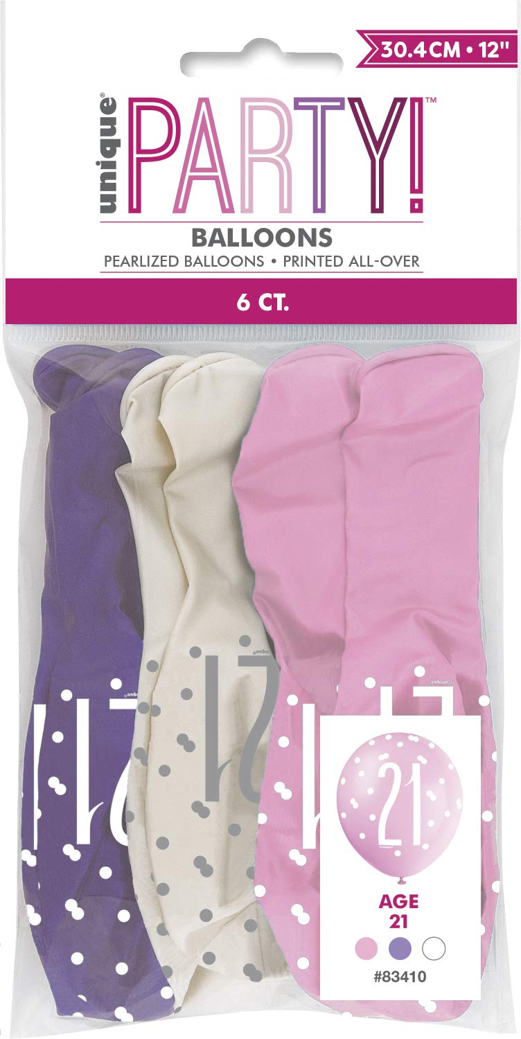 Vibrant 21st Glitz Petal Pink, Spring Lavender & White Latex Balloons (30cm) - Perfect for Birthday, Party Decor & More - 6ct