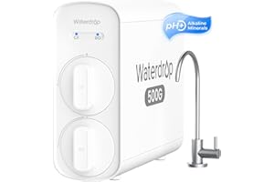 Waterdrop G5P500A Alkaline Mineral pH+ Reverse Osmosis Water Filter, NSF/ANSI 58 & 372 Certified, 8 Stage Reverse Osmosis System, 500G RO Water Filtration System, 2:1 Pure to Drain, Reduces TDS