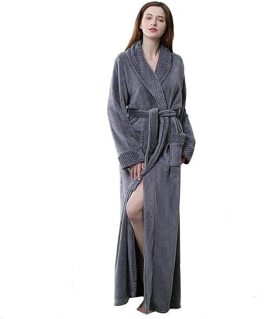 Long Bath Robe For Womens Plush Soft Fleece Bathrobes Nightgown