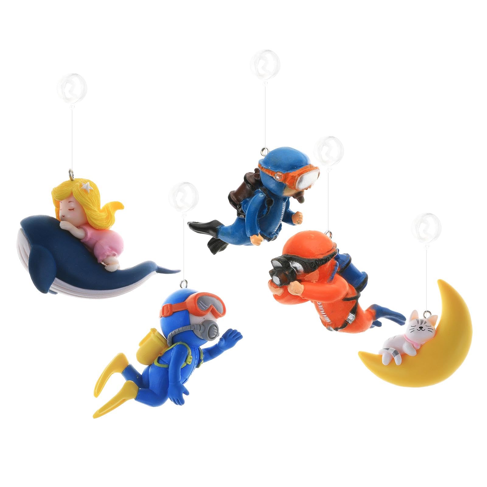 NHBETYS 5Pcs Fish Tank Decorations, Aquarium Fish Tank Accessories, Diver Fish Ornament, Mini Fish Tank Ornaments Aquarium Decorations Cute surfing whale elements Floating with Water Balloons