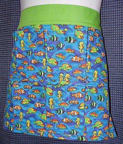 Child Youth Handmade blue green Nemo Fishes Yellow 6 Pocket Apron (egg gathering collecting)