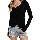 BONITEE Womens Long Sleeve Button Down Cardigan Sweaters Lace Crop Knit V Neck Cardigans Lightweight Open Front Sweater