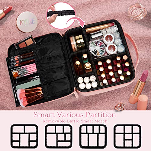 Stagiant Makeup Bag Portable Travel Makeup Train Case PU Leather Cosmetic Storage Organizer with Dividers for Girl Cosmetic Make Up Tools Toiletry Jewelry Digital Accessories - Pink 4 Stagiant Makeup Bag Portable Travel Makeup Train Case PU Leather Cosmetic Storage Organizer with Dividers for Girl Cosmetic Make Up Tools Toiletry Jewelry Digital Accessories - Pink