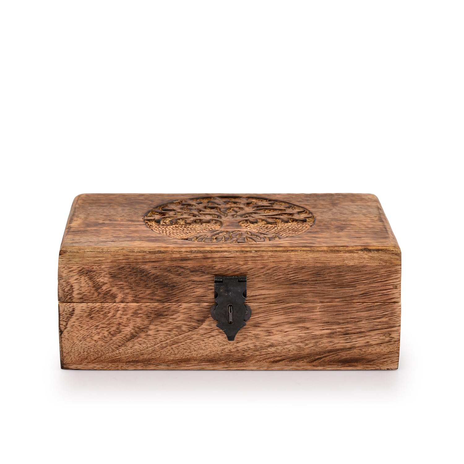 Samhita Handmade Mango Wood Tree of Life Engraving Beautifully Keepsake Box Jewellery Organiser Unique Gift Ideas for Men & Women (Flame Work Finish)