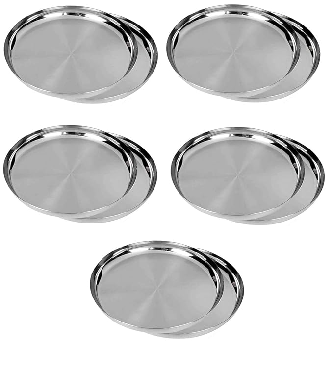 Buy A & Y Traders Stainless Steel Round Plates Dish Set for Dinner