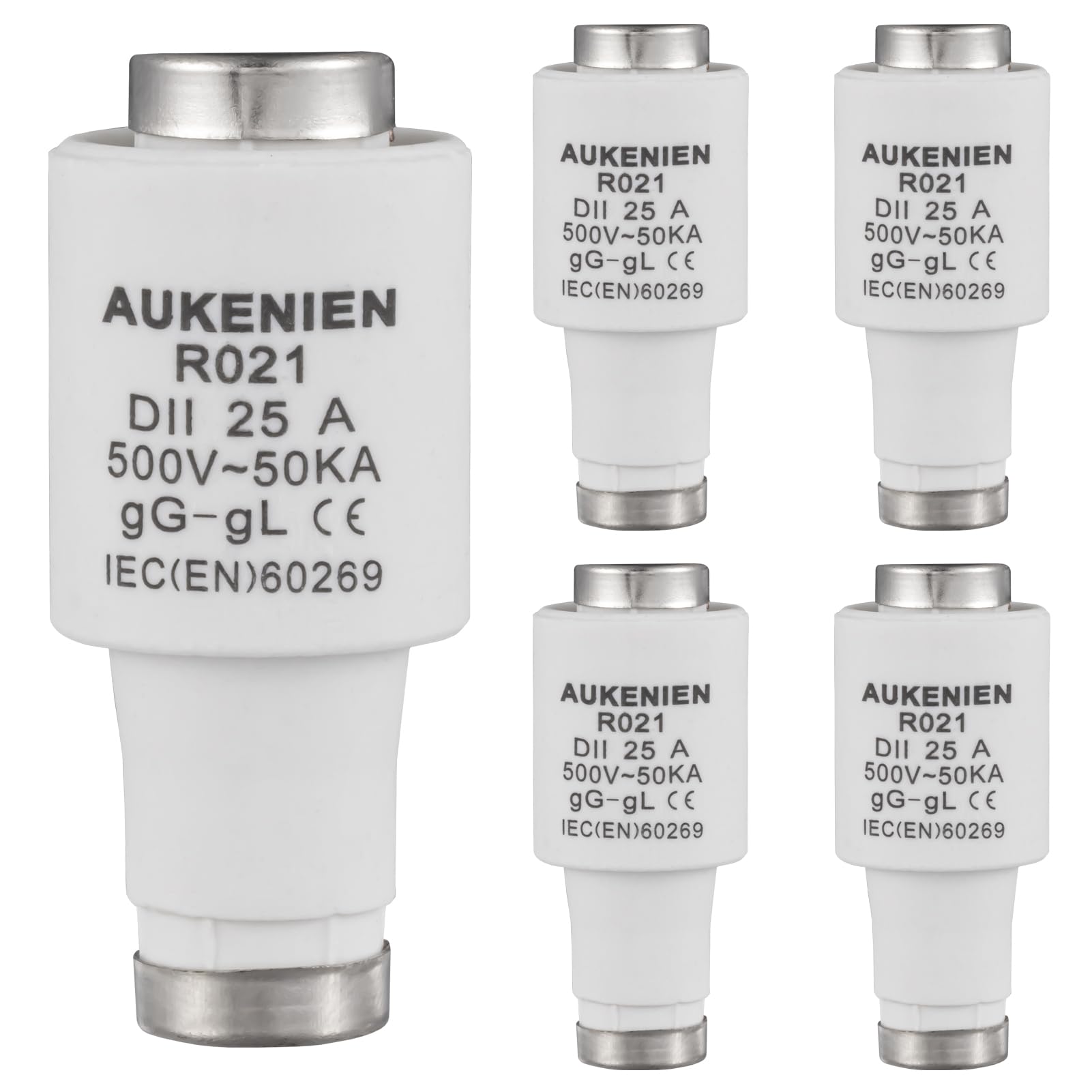 AUKENIEN DII E27 R021 Spiral Ceramic Fuses Diazed 25 Amp Fuse 25A 500V 50KA gG for Cable and Line Protection (Pack of 5)