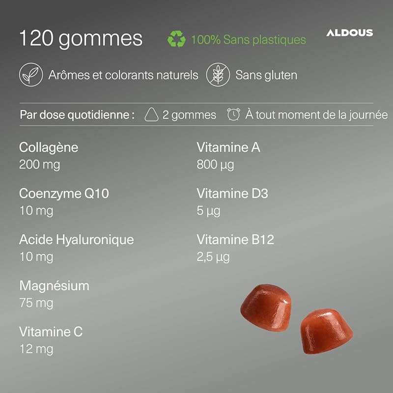 Collagene + magnesium + acide hyaluronique -120 gummies - Avec Coenzyme q10