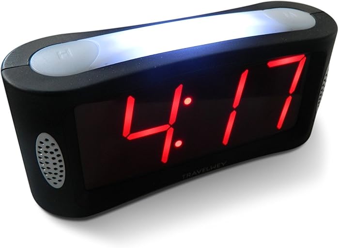Travelwey Home LED Digital Alarm Clock - Outlet Powered, No Frills Simple Operation, Large Night Light, Alarm, Snooze, Full Range Brightness Dimmer, Big Red Digit Display, Black