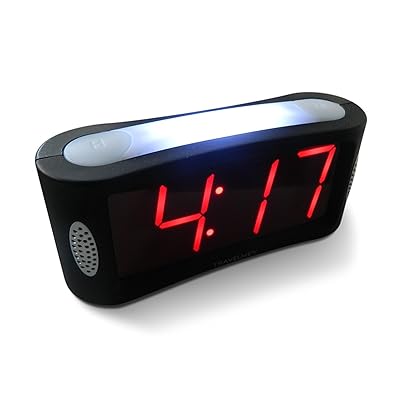 Travelwey Home LED Digital Alarm Clock - Outlet Powered, No Frills Simple Operation, Large Night Light, Alarm, Snooze, Full Range Brightness Dimmer, Big Red Digit Display, Black