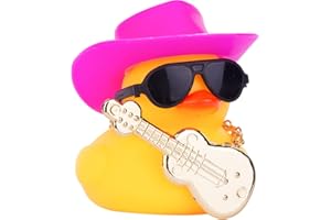 CoFuBcad Car Rubber Duck Ornaments Dash Duck Decorations for Car Dashboard Ornament Decoration Accessories with Mini Hat Musical Instruments Necklace Sunglasses(Style A28)