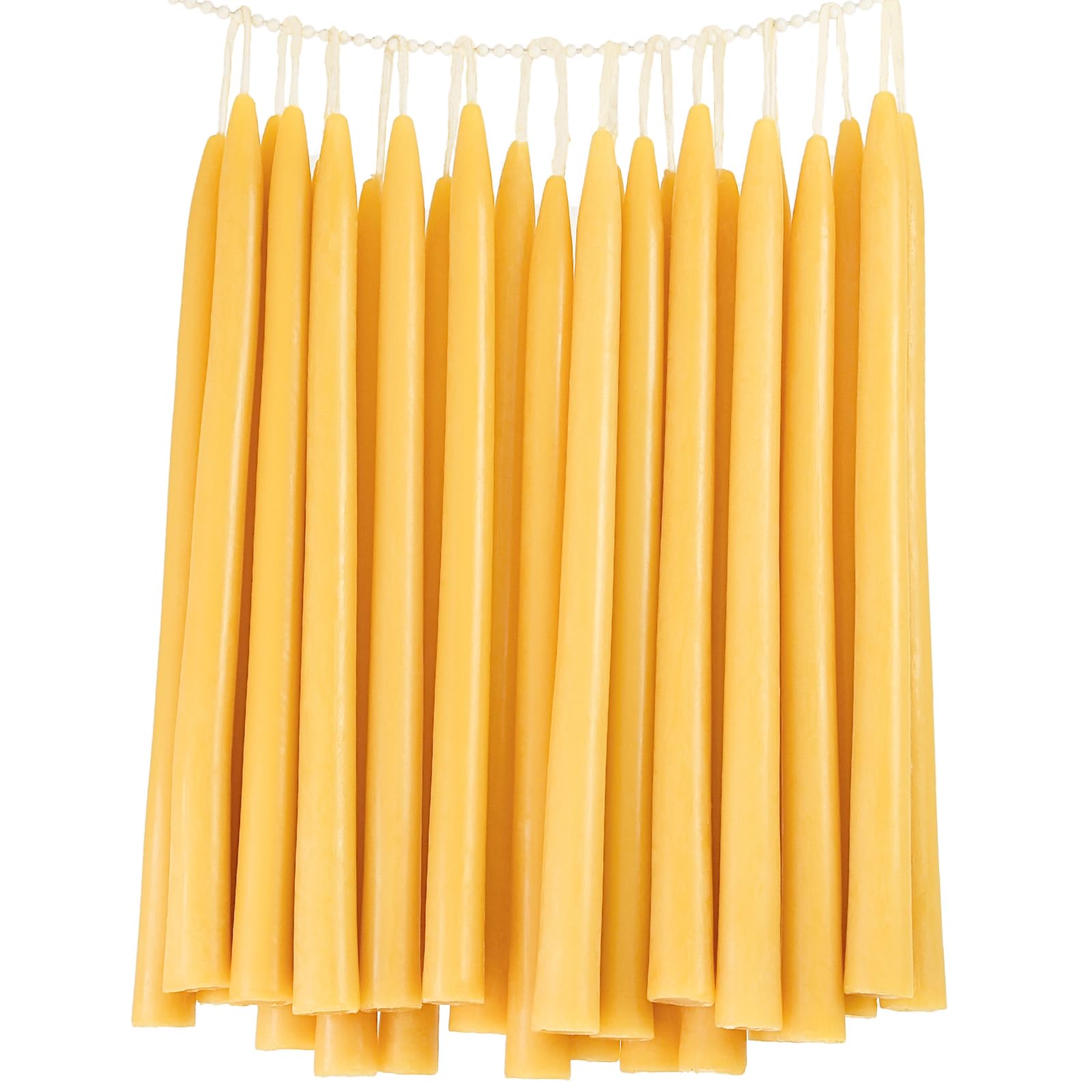 24 Pack Organic Beeswax Taper Candles in Bulk 12 inch Tall Candle - Dripless Natural Beeswax Candle, 9+ Hours Long Burning Time -Yellow