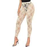 ShawGobow Lace Legging,Floral Pattern Footless Tights For Women,Sheer Ankle Pants Club Date Night