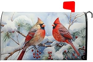 MIAOQUHE Winter Cardinal Red Birds Magnetic Mailbox Cover Standard Size 18" X 21" Holly Berry Branches Snow Mailbox Wrap Christmas for Outdoor Post Letter Box Decor