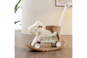 DEER COCO 4 in 1 Kids Rocking Horse Ride On Toys for Toddlers, Baby Push Bike Rocking Chair with Balance Board, Gift for Kids (TAN)