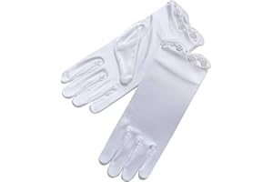 ZaZa Bridal Stretch Satin Gloves For Girl w/Scalloped trim & Pearl Accents