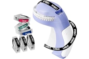 YOULABLE Embossing Label Maker with 6 Tapes, 3D Embosser Handheld Label Machine, Portable Vintage Embossed Label Printer with 6 Rolls Emboss Tapes for Office Home Organization and DIY Crafting（Purple）