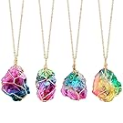 FANSING Mothers Day Gift Rainbow Irregular Quartz Stone Pendant Healing Crystal Wire Wrap Gemstone Necklace for Women