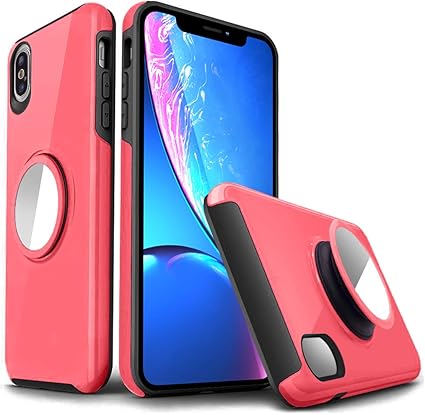 Amazon Com For Iphone Xr Case Mirror Grip Holder Stand Dual Layered Stress Free Compatible With Car Magnetic Mount Pink