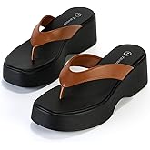 Yavero Women's Platform Flip Flop Sandals Comfortable Wedge Thong Sandals with Square Toe, Casual Summer Sandals