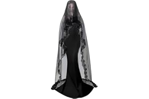 HOLIBERTY 1 Tier Black Bridal Veil 10ft Long Gothic Sheer Lace Cathedral Wedding Dress Shawl Tulle Headdress Halloween Witch Costumes Headpiece Mantilla Bride Chapel Veils Hair Accessories for Women Ladies