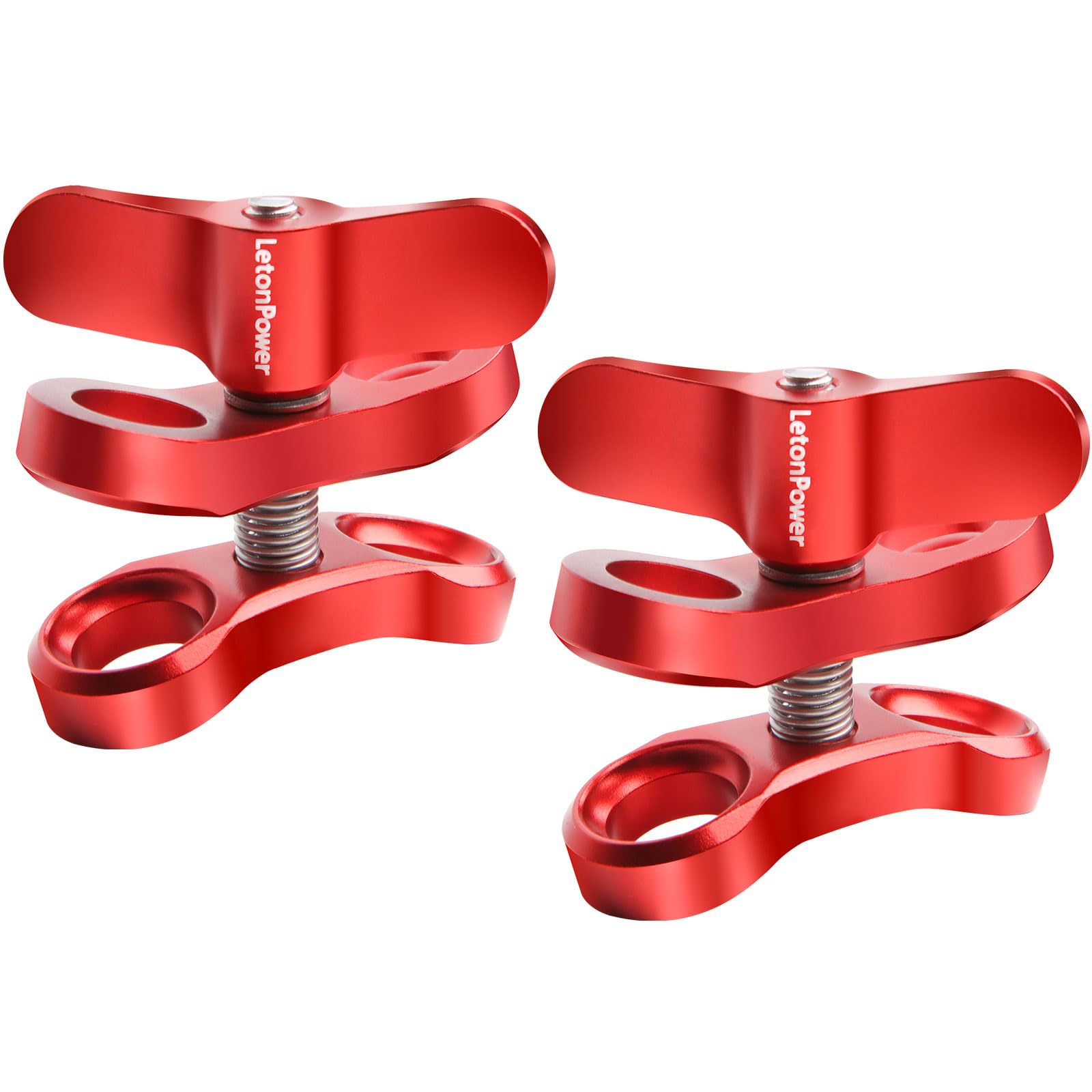 LetonPower 2-Hole 1" Aluminum Ball Clamp Mount (2-Pack) - 360° Rotating Underwater Bracket for Diving Light Arms & Camera Trays, Saltwater-Resistant Adapter for Scuba Photography/Videography Gear