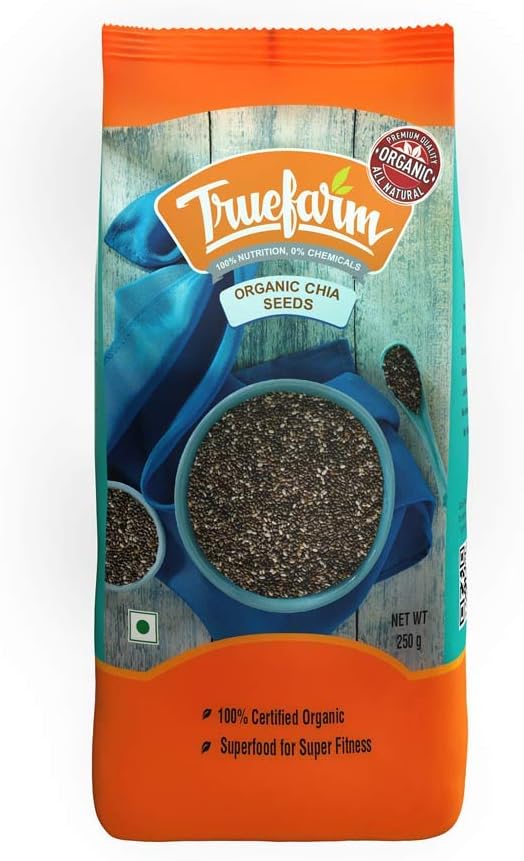 Truefarm Foods Organic Chia Seeds | Organic Gluten Free Black Chia Seed, High Antioxidants, Omega-3 | Protein Rich Super Seeds | Helps Weight Loss (250 g)