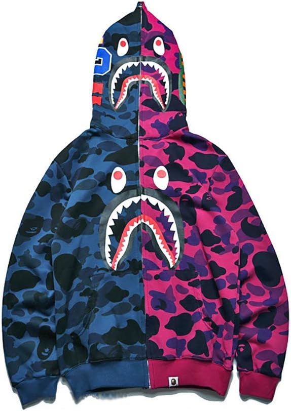 GEOOG Unisex Bape Ape Shark Camo Hoodie Fashion Casual Teenage Adult Sweater Full Zipper Jacket