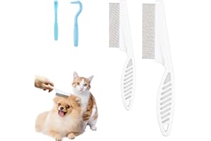2pcs Combs & 2pcs Tick Removal Tool, Fine-Tooth Flea Comb Tear Stain Removal Multifunctional Magic Hair Cleaning Grooming Too