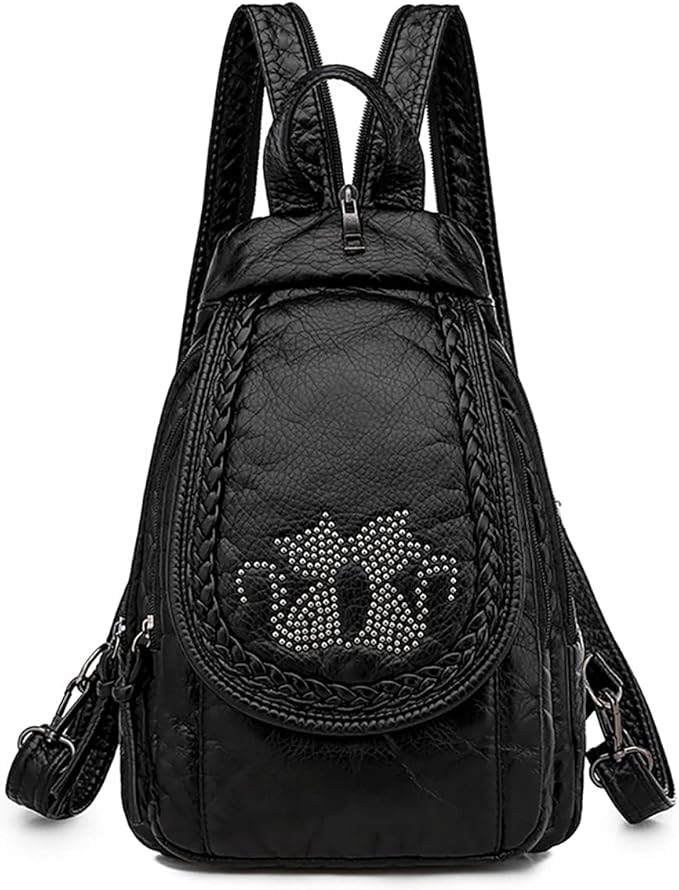 Small Backpack for Women Washed Leather Sling Shoulder Bags for Teen