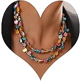 XIAOMOJEW Colorful Beaded Necklace for Women Boho Layered Turquoise Choker Statement Necklace Punk Jewelry