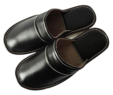 Amazon Com Cattior Mens Leather Slippers Indoor Outdoor