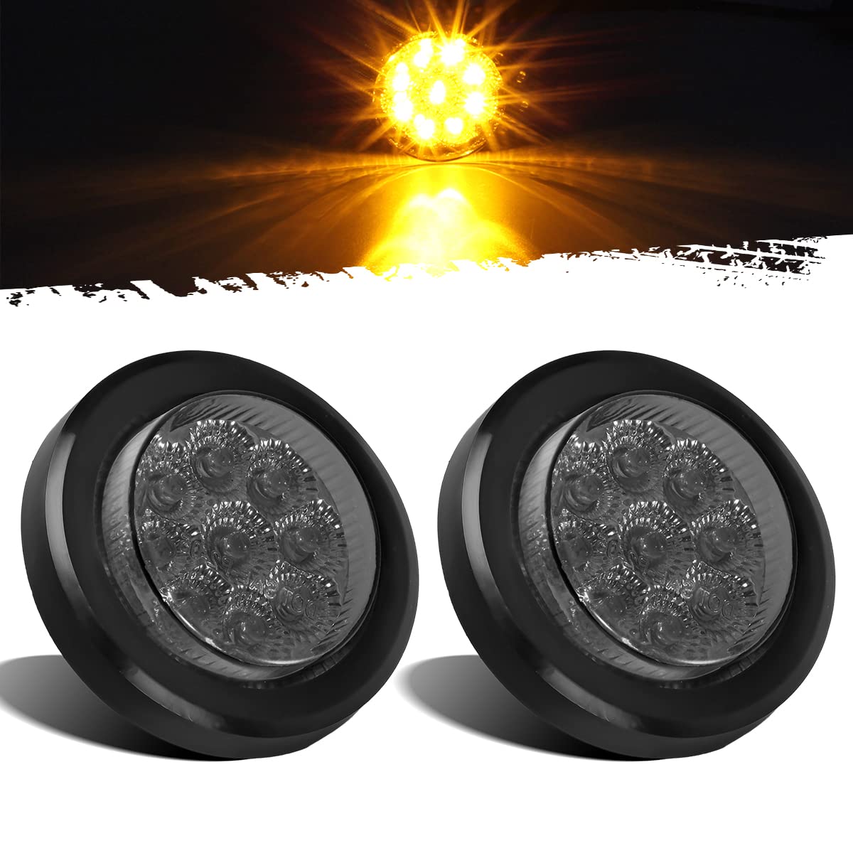 Photo 1 of Partsam 2Pcs 2 Inch Round Amber Led Side Marker and Clearance Lights 9 Diodes Smoke Lens 