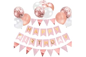 Buygain Happy Birthday Banner and Buntings, Happy Birthday Decorations Rose Gold Set Contains12inch Balloons, Ribbons and Birthday Banners, Happy Birthday Decorations For Women