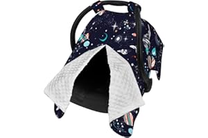 9CH Car Seat Covers for Babies, Peekaboo Opening Minky Car Seat Cover for Baby Mom Nursing Breastfeeding Covers, Winter Minky Baby Carrier Cover for Girls Boys (Outer Space)