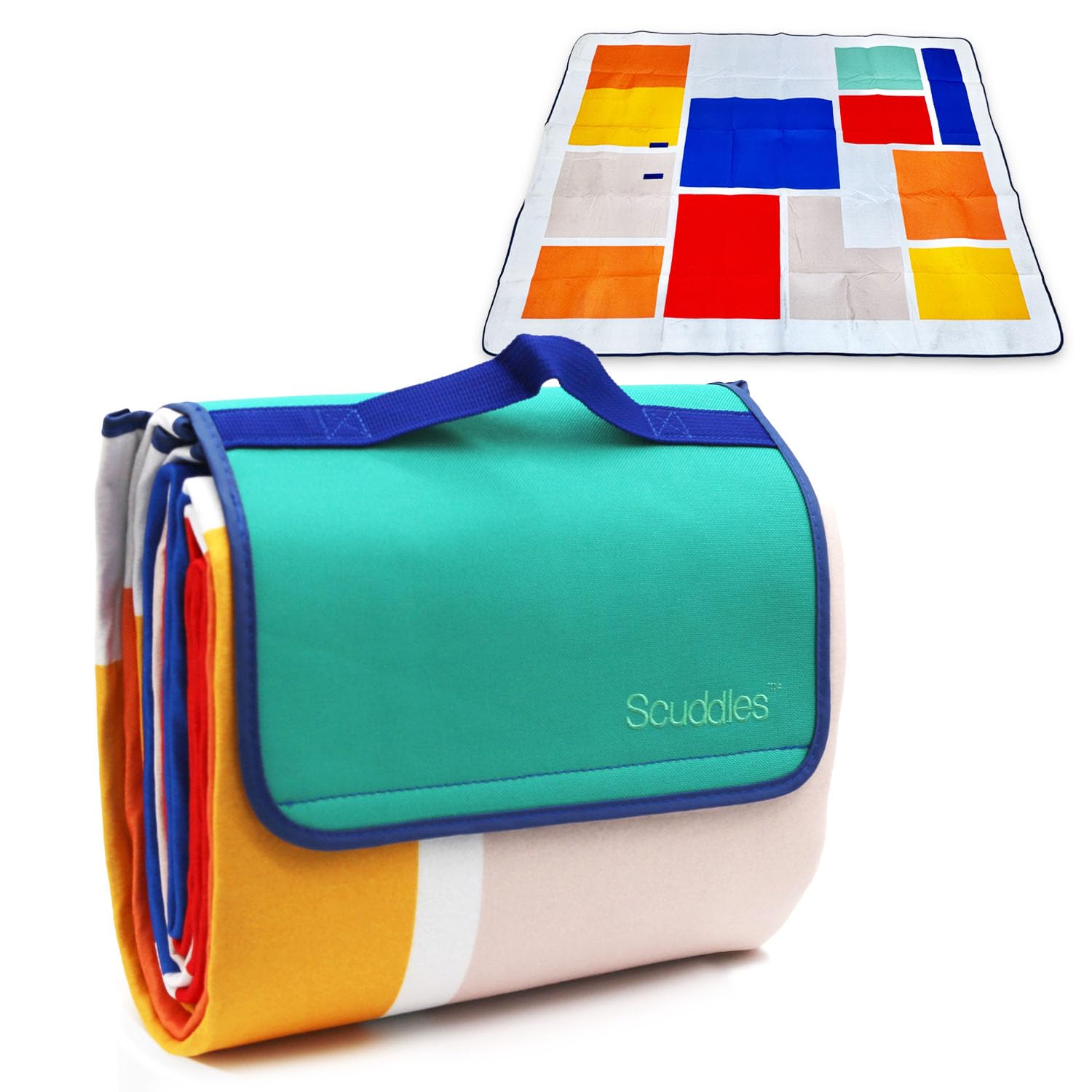 scuddles Extra Large Picnic Blanket – 79" x 59" Waterproof Outdoor Mat with 3-Layer Comfort Design, Easy Fold & Carry Strap for Beach, Camping, Hiking, Park & Family Fun Image