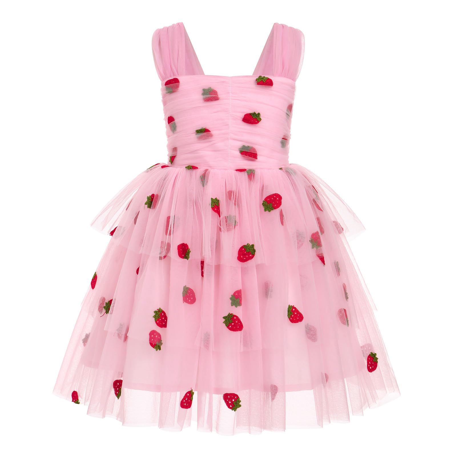 Photo 1 of IMEKIS Toddler Strawberry Dress: Baby 2nd 3rd Birthday Outfit Cake Smash Photoshoot Infant Princess Ruffle Tutu Tulle Tea Party Pageant Formal Graduation Dress Kids Pink Strawberry 2-3T