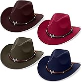Foaincore 4 Pcs Cowboy Hat for Women Men Western Cowboy Cowgirl Hat with Belt Buckle Wide Brim Travel Cap for Halloween
