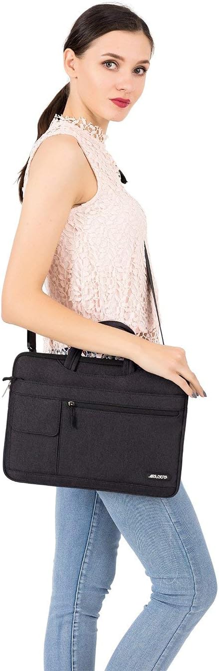 MOSISO Laptop Shoulder Bag Compatible with MacBook Pro/Air 13 inch, 13-13.3 inch Notebook Computer, Polyester Flapover Briefcase Sleeve Case, Black: Computers & Accessories