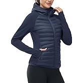 TBMPOY Women's Running Winter Jackets with Hood Warm Lightweight Insulated Water Resistant Puffer Jacket for Hiking Golf