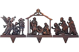 YUOKWER Set of 3 Nativity Christmas Stocking Holders for Mantle,Holy Family Christmas Stocking Holder for Fireplace, Jesus Chrsitmas Stocking Hanger for Mantel,Stocking Hooks for Mantle (Nativity Set)
