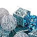 Juvale 28-Pack Christmas Tree Decorations - Glittery Xmas Ball Ornaments in 4 Assorted Ball, and Gift Box Designs - Perfect Festive DecorEmbellishments, Blue and Silver
