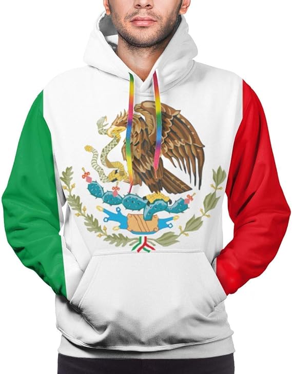 Bgejkos Mexican Flag Men's Pullover Hoodie for Men Casual Long Sleeve Lightweight Sweatshirt 