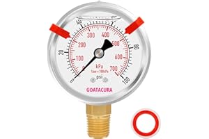 GOATACURA 0-100psi Glycerin Filled Pressure Gauge, 2-1/2" Dial Size, Stainless Steel Case, 1/4" NPT Lower Mount, for Measuring Water Pressure, Oil Pressure, Air Pressure, Pool Filter etc